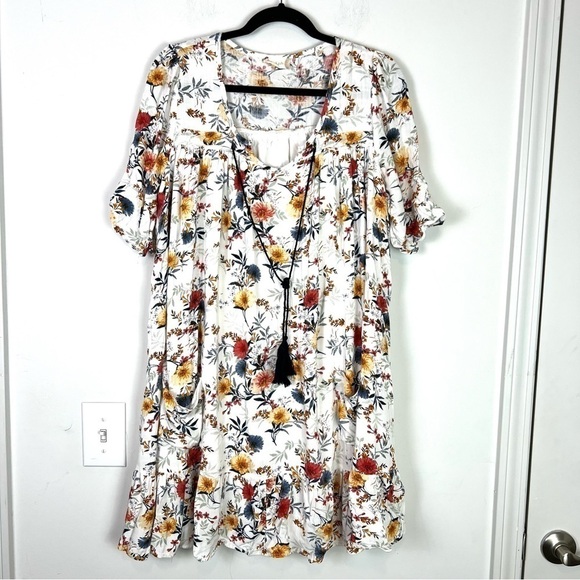 Altar'd State mini dress womens L Floral Spring Loose Fit Tie string neck - Picture 2 of 11